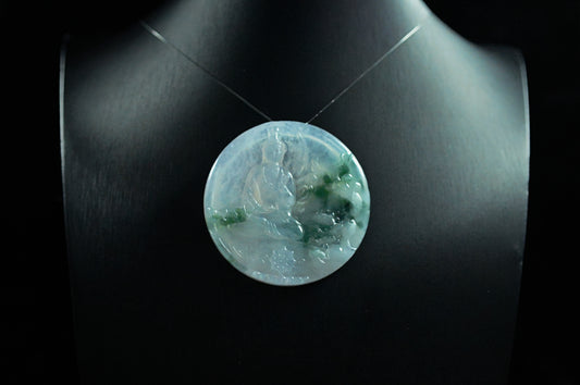 Icy Type Guanyin Floating Flower Round Plaque Pendant