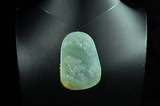 Icy Type Yellow Jadeite Landscape Pendant