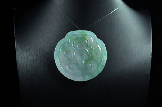 Waxy Icy Vivid Green Mother Guanyin Pendant